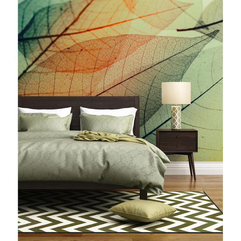 Grøn og orange non-woven tapet Designwalls Limpid Leaf forest