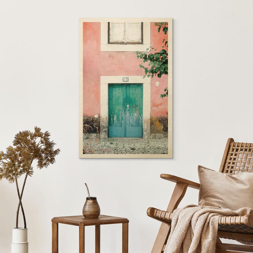 Cuadro de madera Fachada de casa mediterránea en Menina Lisboa - Zwart