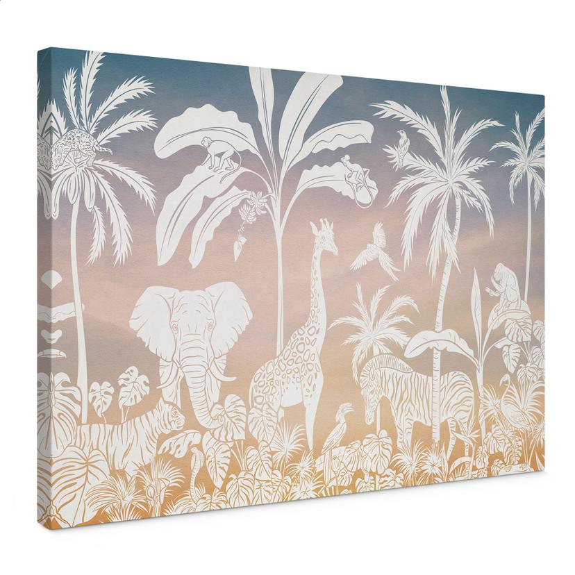 Canvasbillede Jungleparadis med vilde dyr - Ombre - Kikki Belle