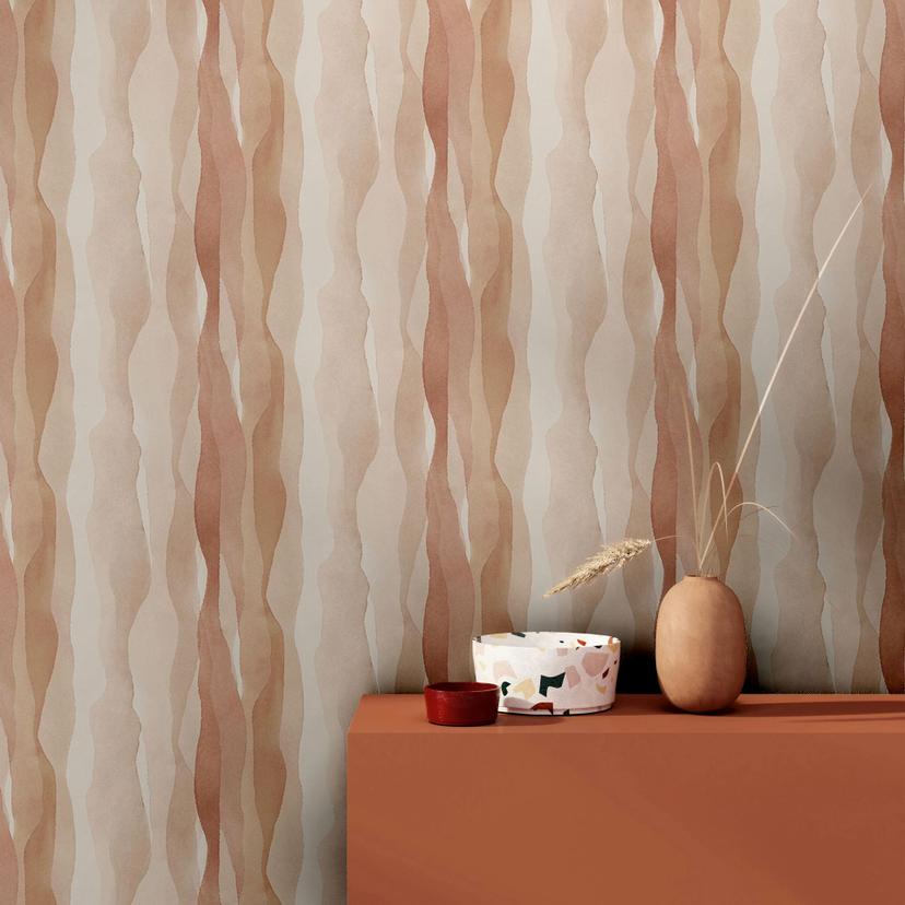 Non-woven tapet i beige abstrakt stribet look grafisk moderne