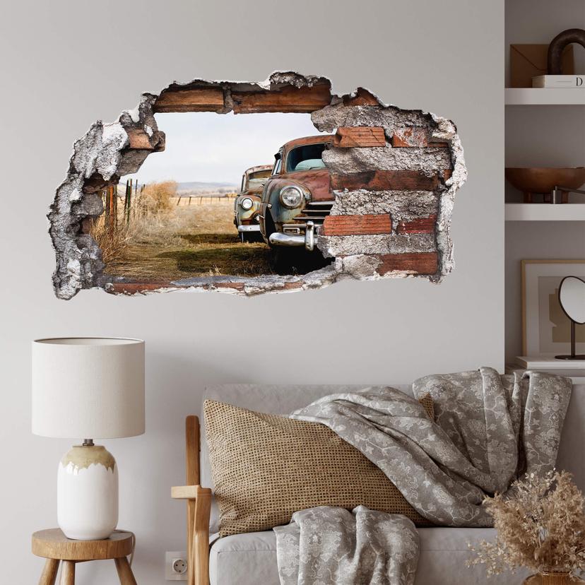 3D Wallsticker Gamle rustne biler