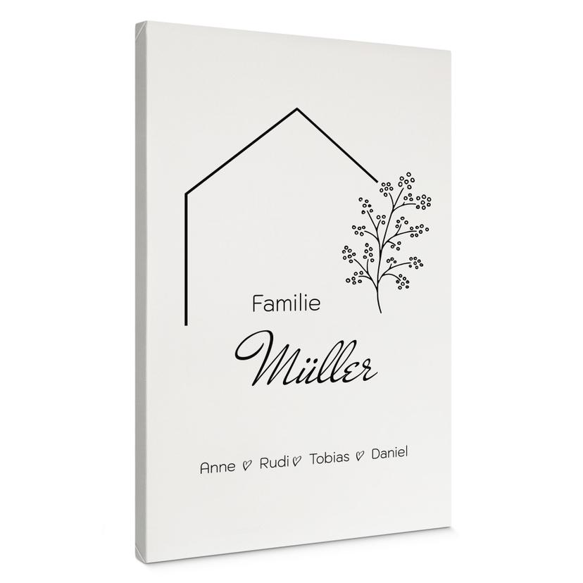 Personalisierbares Leinwandbild Familie Haus - weiß