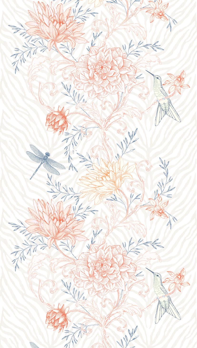 tapet blomster farverig orange - non-woven tapet blomster planter Livingwalls - mat og glat