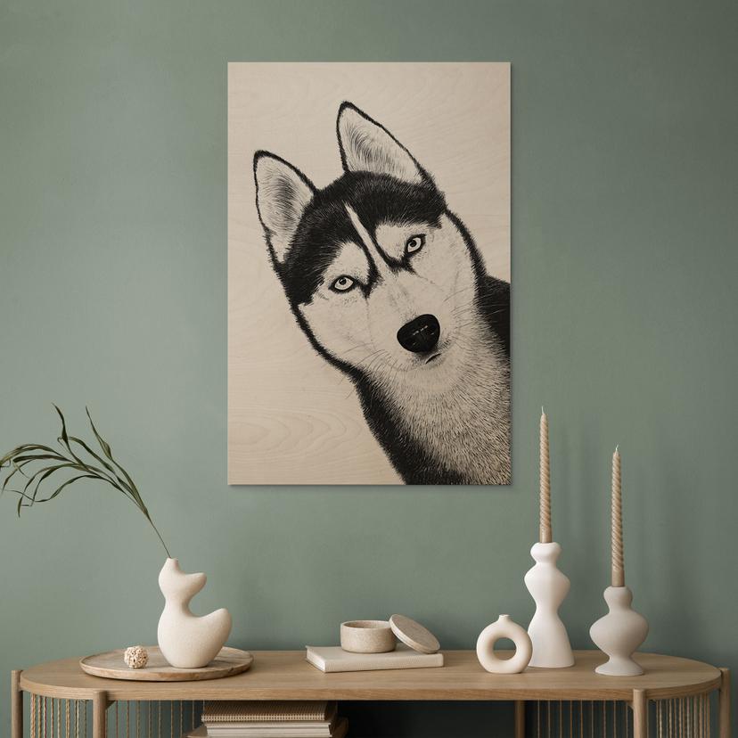 Cuadro de madera husky siberiano - retrato perro - Korenkova