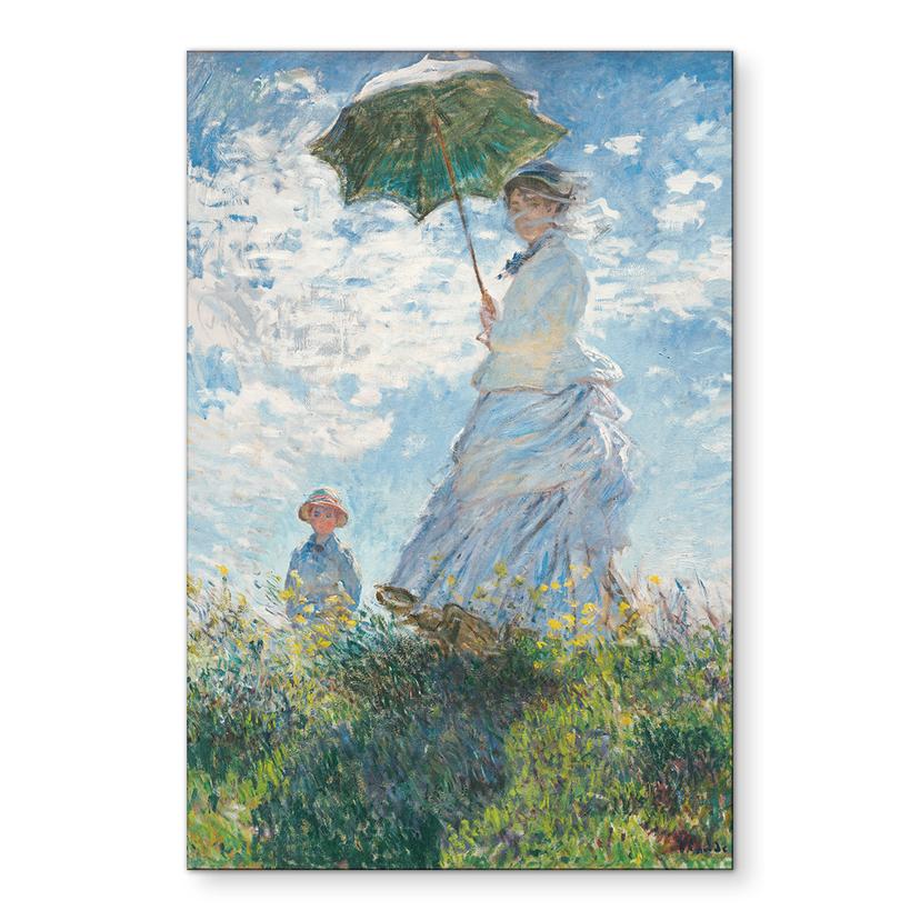 Billede Monet - Kvinde med parasol - Madame Monet og hendes søn – print på aluminium (Alu-Dibond)