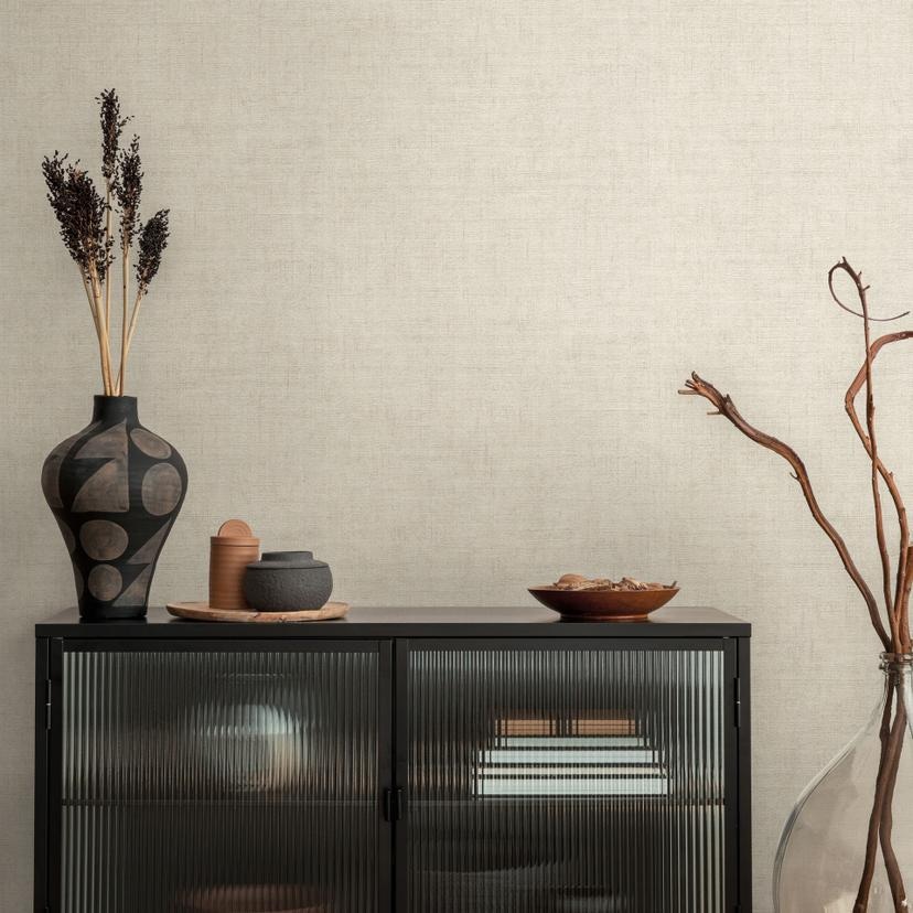 Vinyle expansé aspect textile beige gris - papier peint intissé discret moderne
