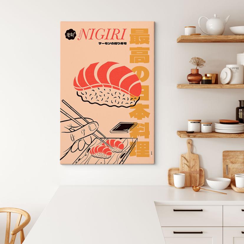 Stampa su tela Cucina giapponese vintage - Sushi Salmon Nigiri - Gomes