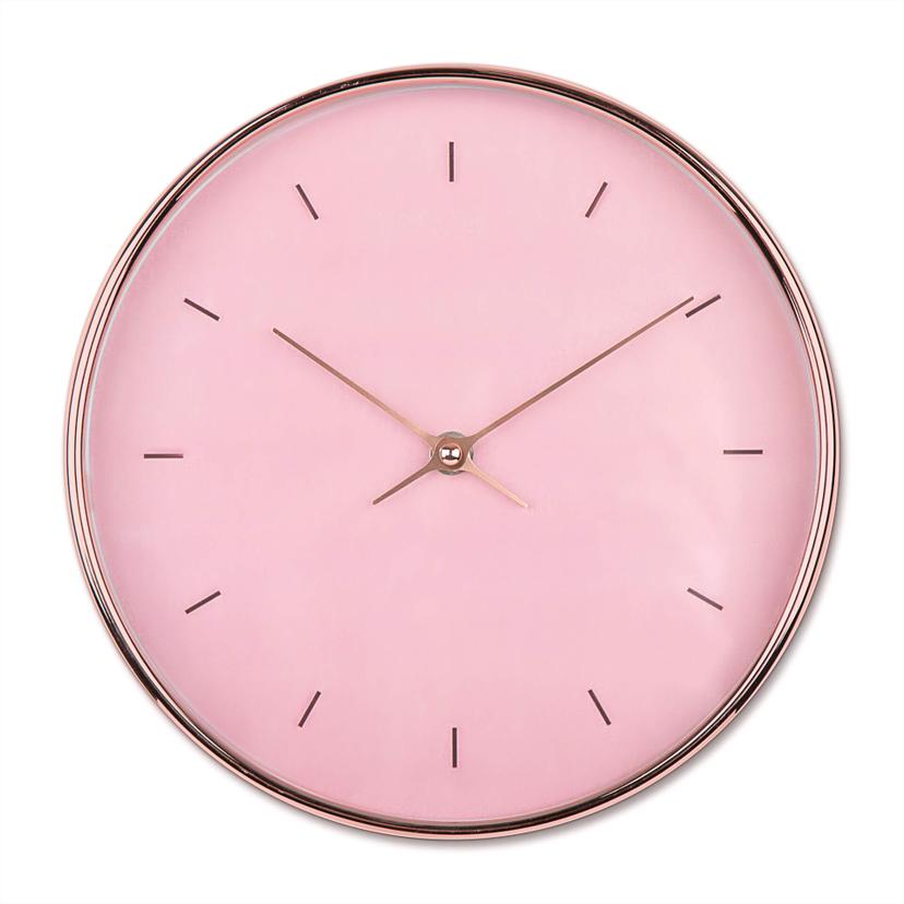 Minimalistische Wanduhr Rosa in Roségold-Optik Ø25 cm