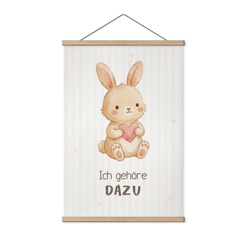 Stoffbild mit Hase - Selbstliebe-Spruch 'Ich gehöre dazu'