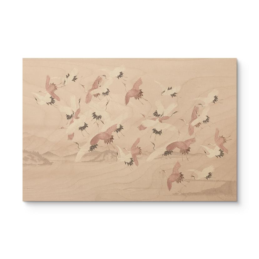 Cuadro de madera grúas sobre el lago - Bloomery Decor