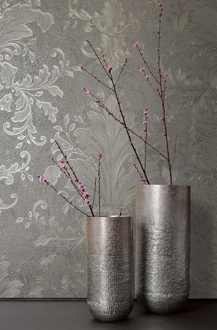 Vliestapete Ornament Struktur Modern, Opulent, Barock in Grau