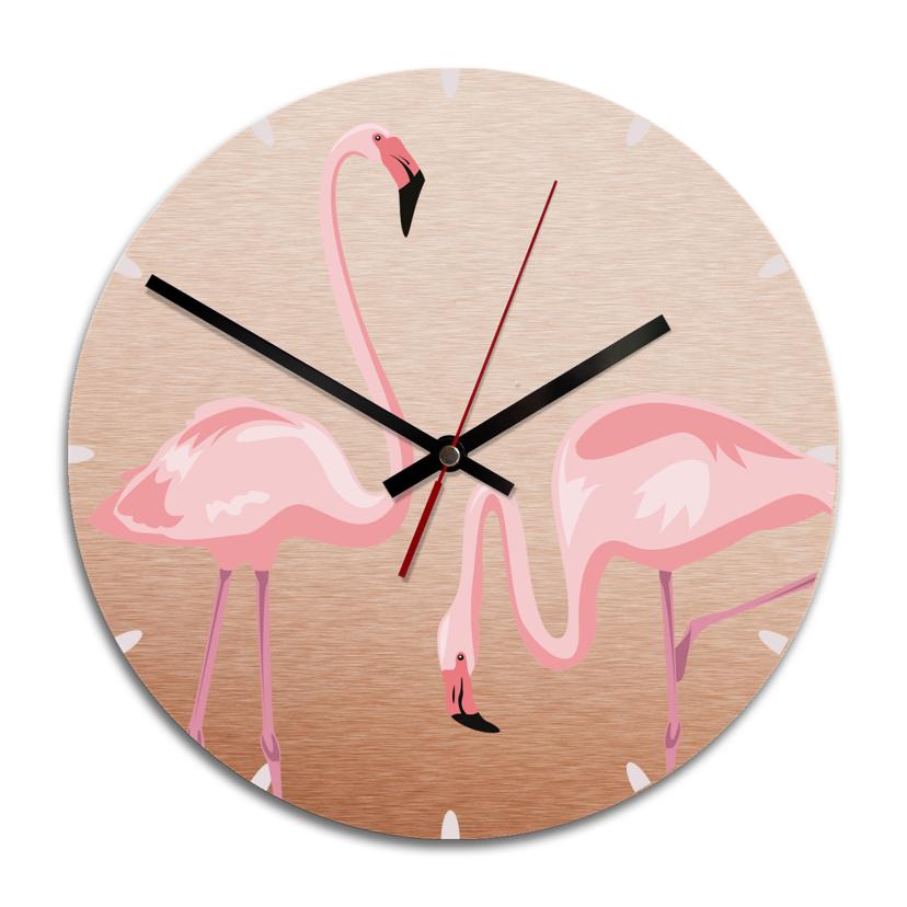 Wandklok Alu-Dibond met Kopereffect Flamingo 04