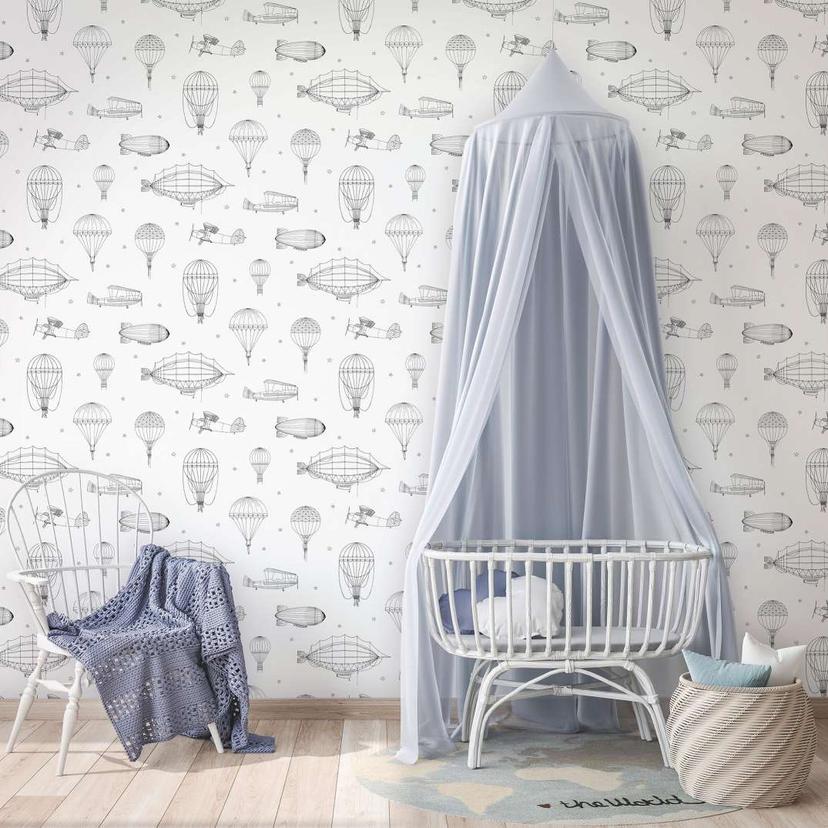 Børnetapet, non-woven tapet med illustration Kids Walls hvid, sort