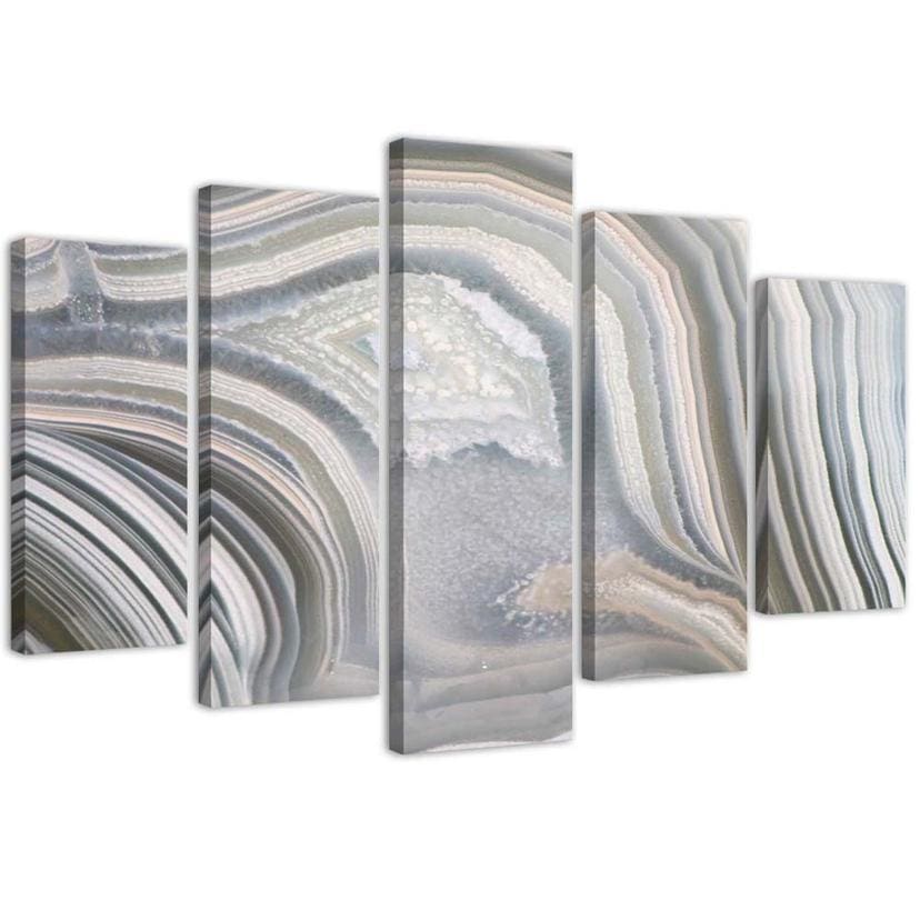 5 stykke lærredstryk, abstrakt pastelgrå