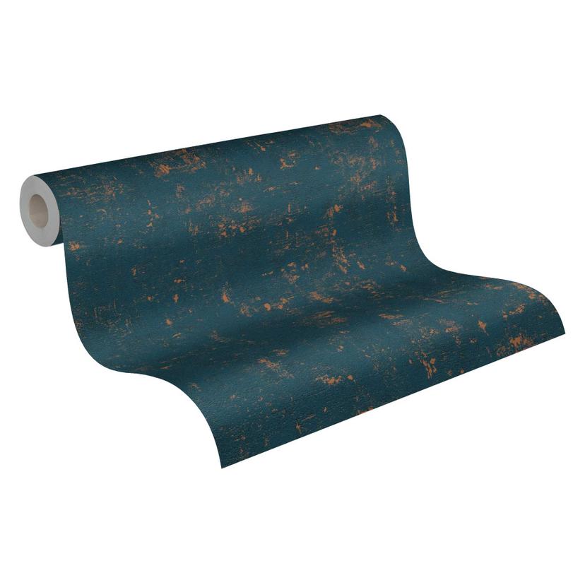 Papel pintado tejido-no tejido con aspecto de rafia azul dorado - papel pintado texturado metalizado
