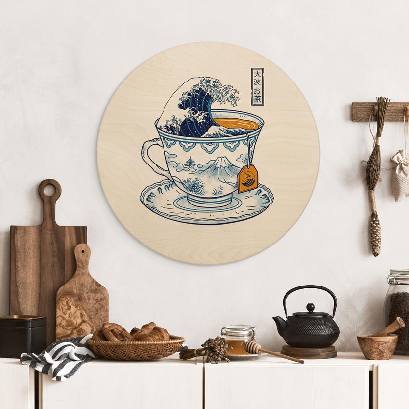 Stampa su legno Tè Grande Onda in stile Hokusai - Trinidad - Tondo