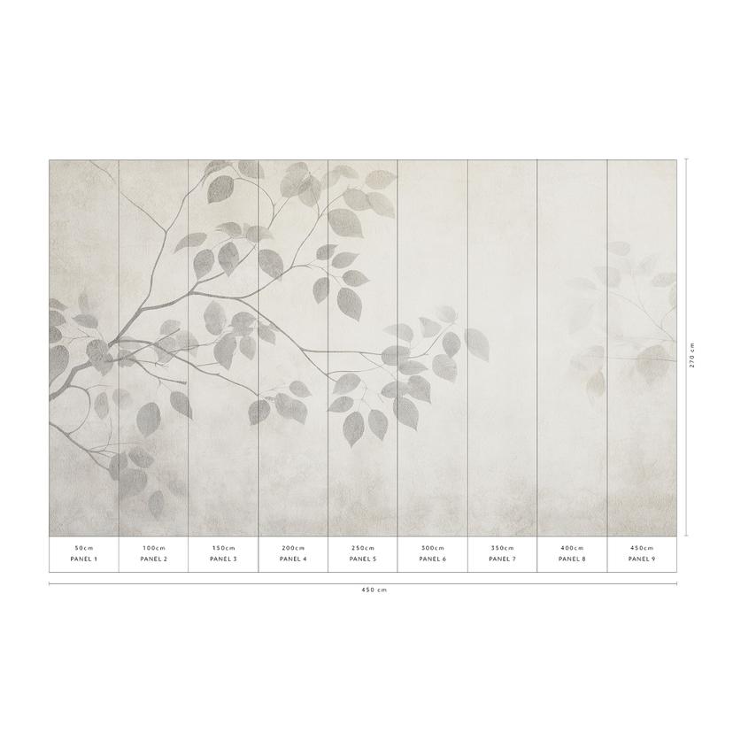 Papel pintado motivo hoja Big Pictures gris 4,50 x 2,70 m