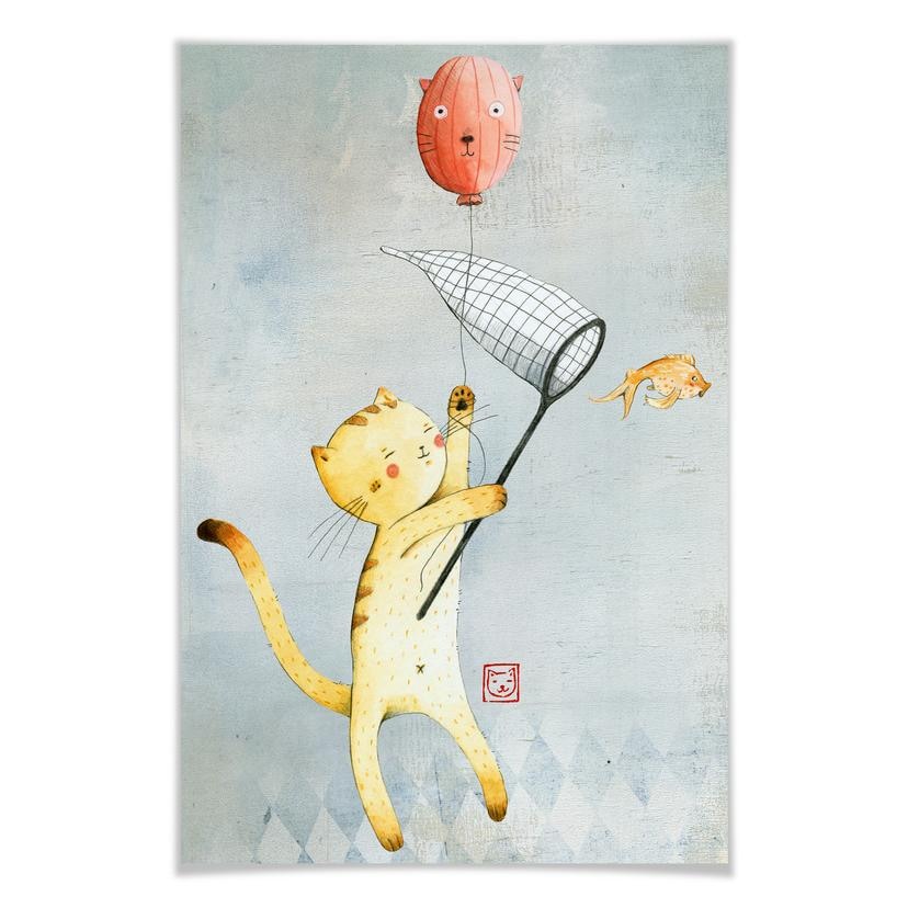 Poster - Loske - Chat avec ballon