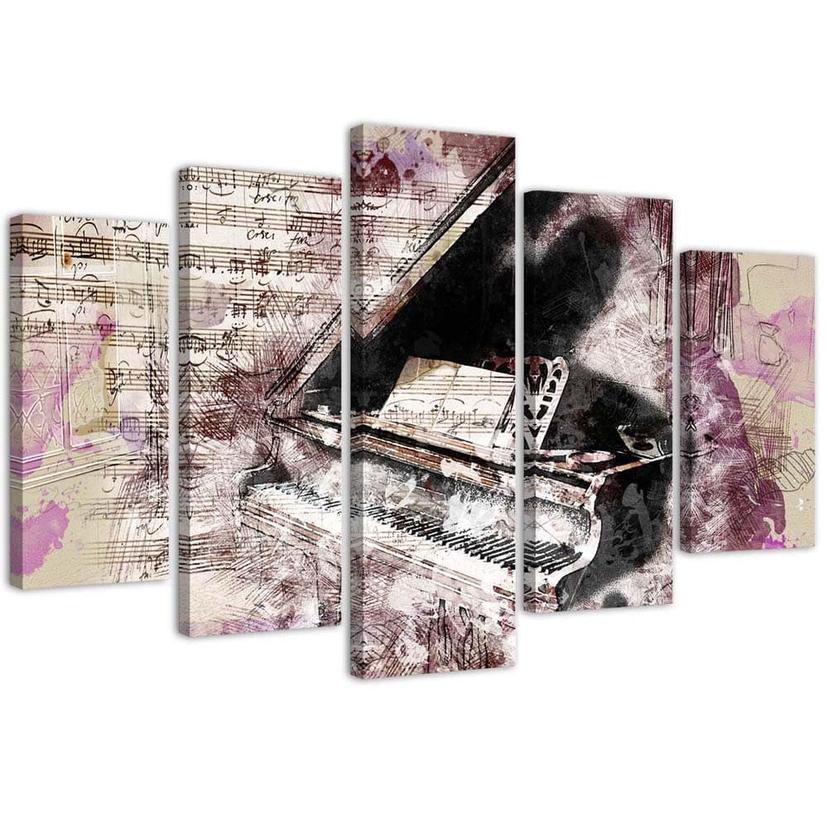 5 stykke lærredstryk Piano abstrakt vintage
