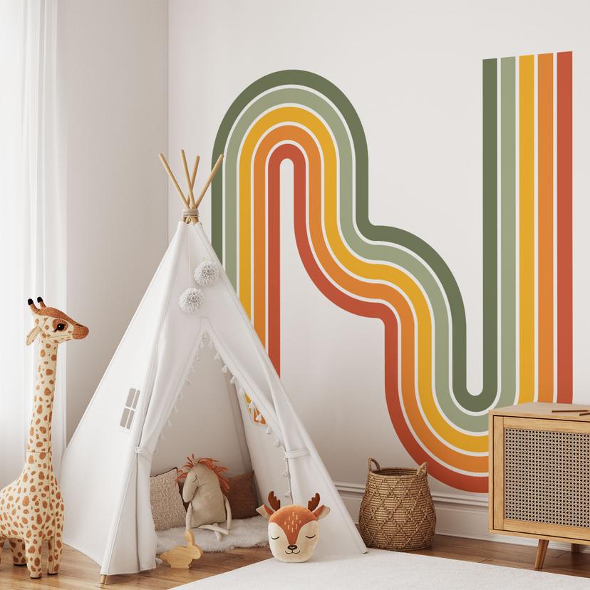 Wallsticker retro stribe form sæt (6 dele) | regnbuefarver