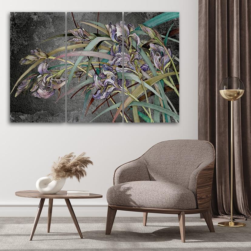 Stampa su tela in 3 pezzi, fiori di iris al vento