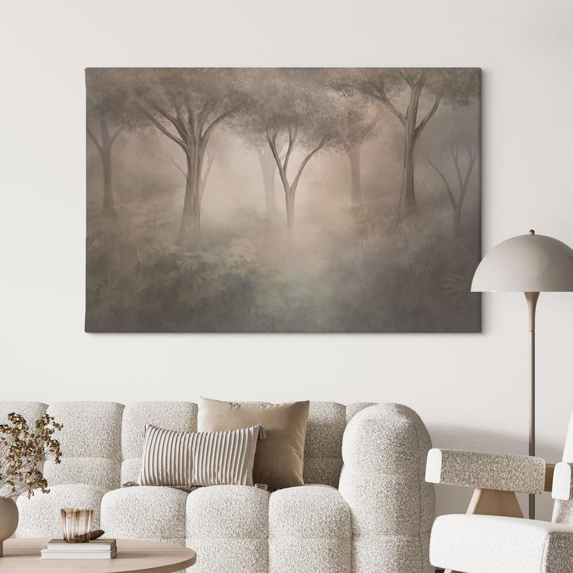 Canvas schilderij Bosmagie in de ochtendnevel Beige - Ms Tiff