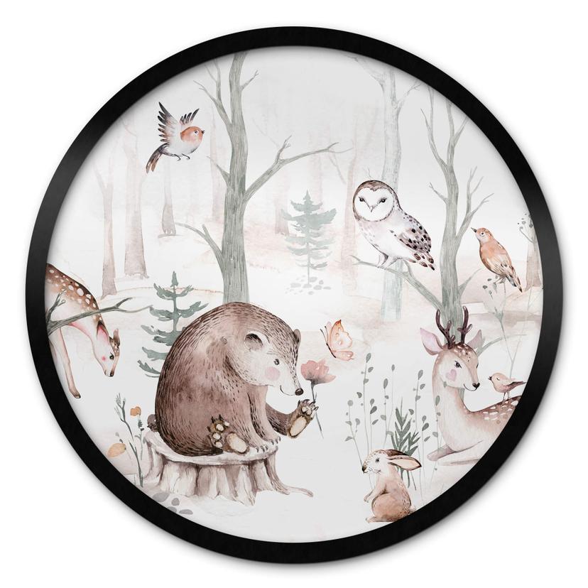 Póster Kvilis - Amigos animales en el bosque - Redondo