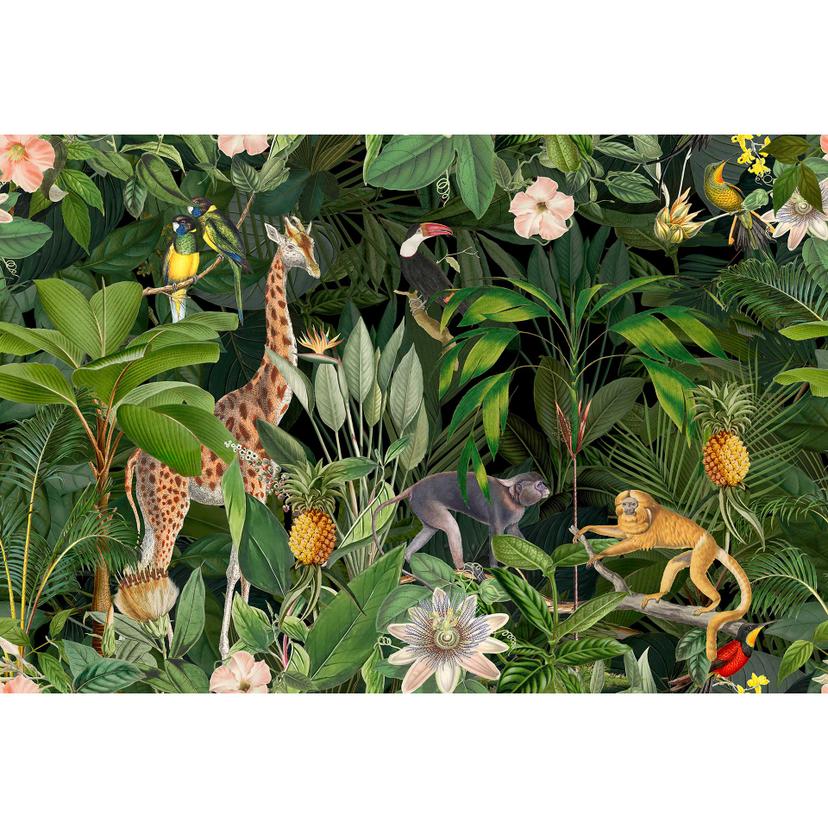 Livingwalls papier peint photo ARTist Nostalgic Animals jungle et girafe jaune, vert, orange, noir