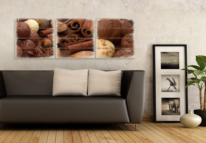 Composizione di stampe su legno - sogno di cioccolato 01 (in 3 parti)