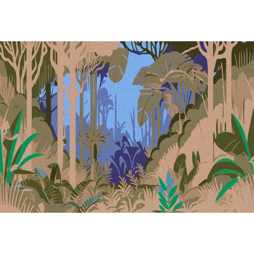 Fotomural crepúsculo en la selva - Papel pintado no tejido atmosférico con motivo de selva tropical