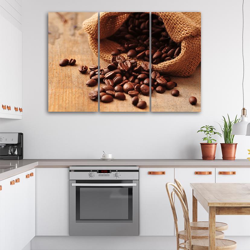 Stampa su tela in 3 parti, chicchi di caffè