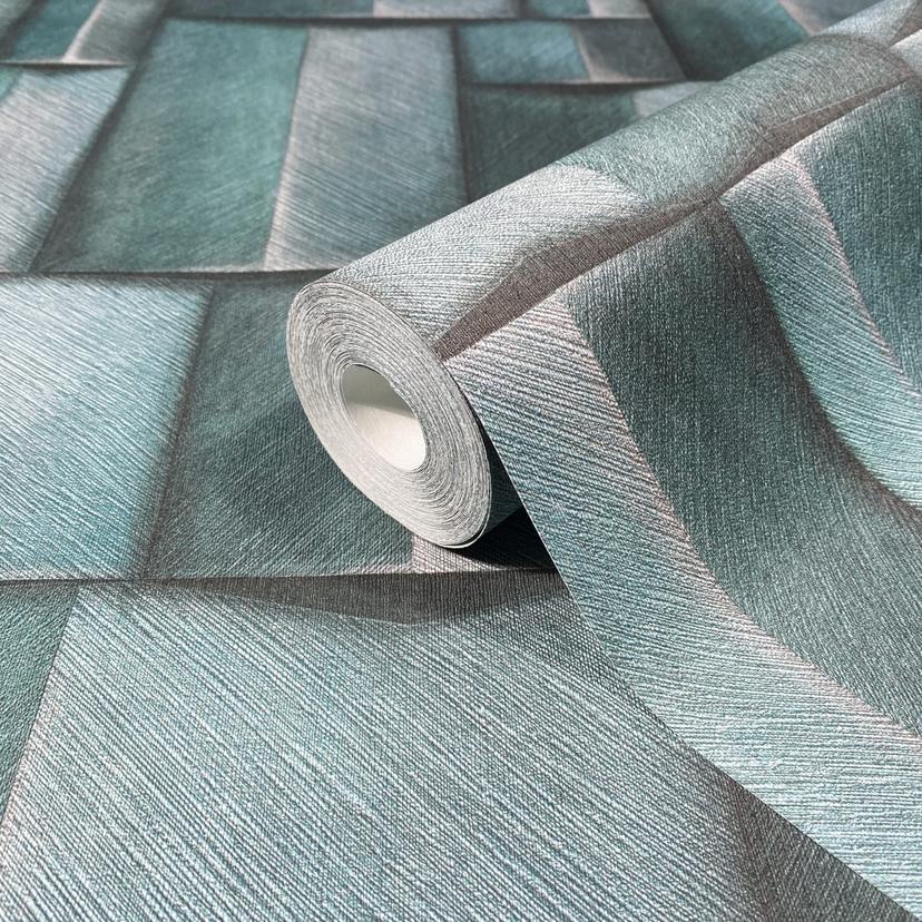 Vliestapete mit Holzmotiv geometrisch blau, türkis 3D-Optik