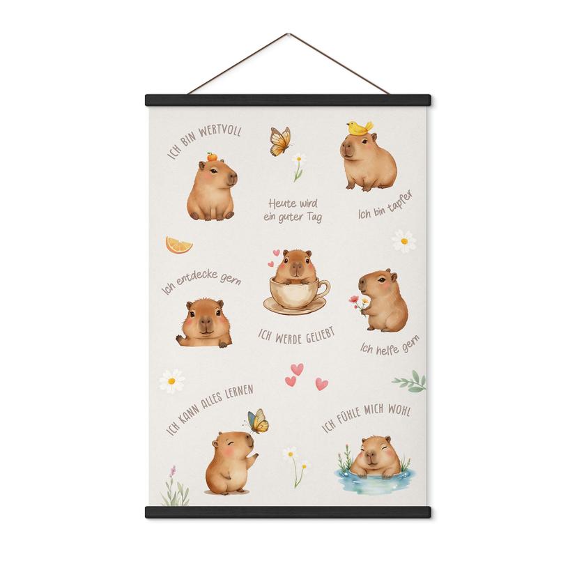 Stoffbild - Affirmationen Capybara, Bestärkungssprüche fürs Kinderzimmer