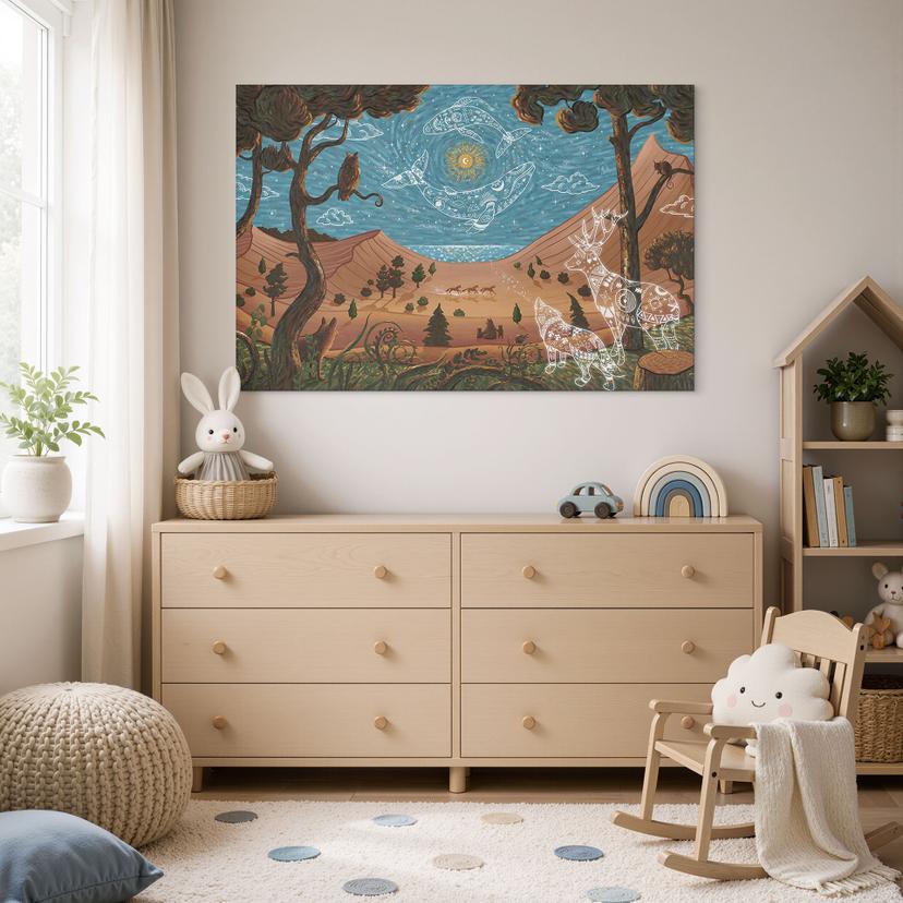 Wanddecoratie Spiritueel Dierenrijk in de Nacht - Oliver Robins - Alu-Dibond