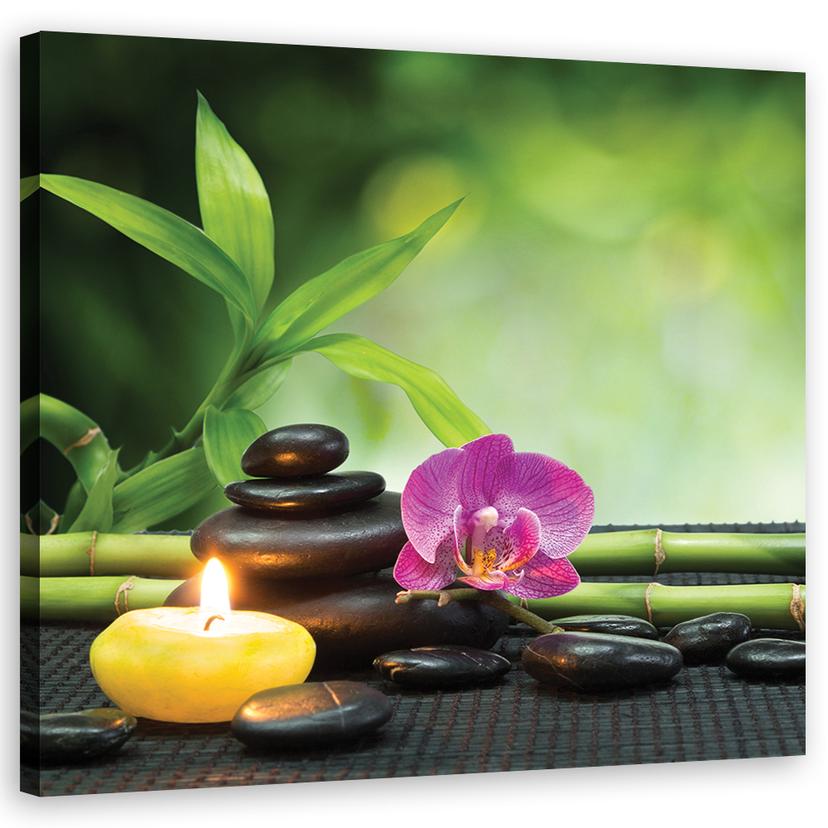 Canvasbillede, Stearinlys blomster Orkidé Spa