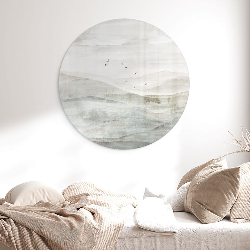 Glasbild Neblige Berglandschaft Aquarell - Ms Tiff - Rund