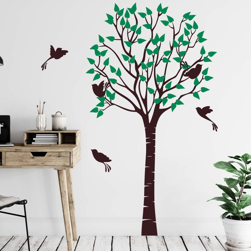 Adesivo - Albero con uccellini 2 colori
