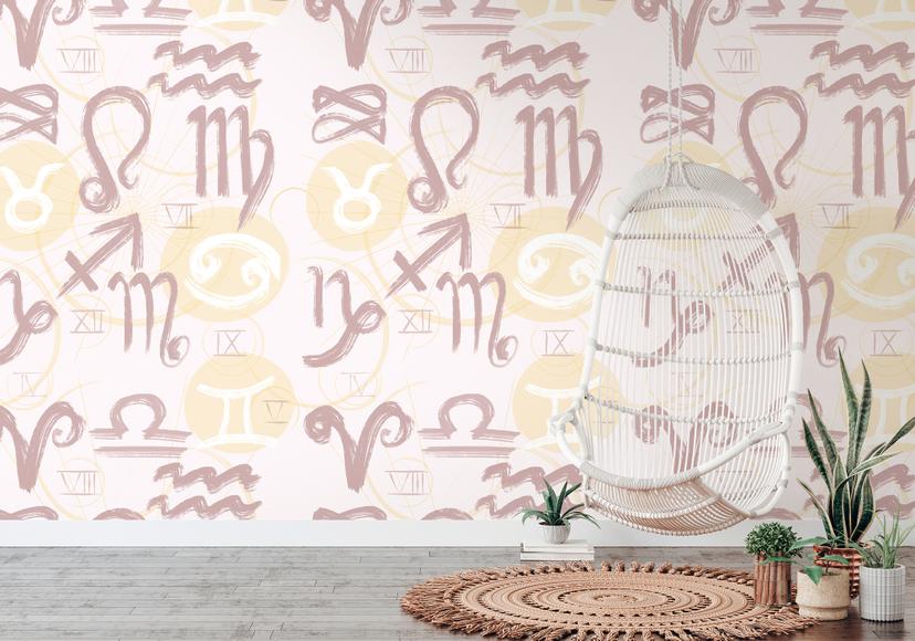 tapet stjernetegn creme gul - non-woven tapet wellness Livingwalls - mat og glat