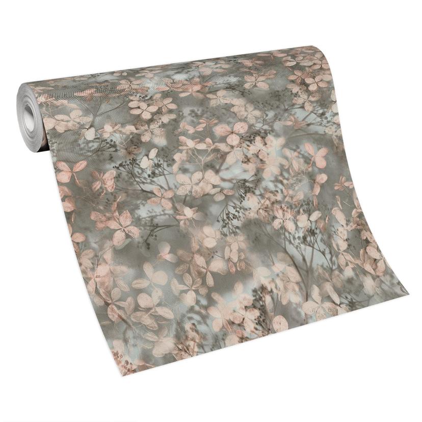 Papel pintado no tejido floral con hojas en verde
