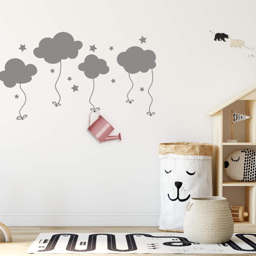 Sticker mural - Nuages dans le ciel + Set de 5 patères inclus