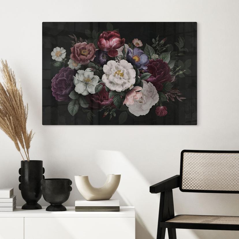 Stampa su vetro Natura morta di fiori in stile Redouté - Bloomery Decor