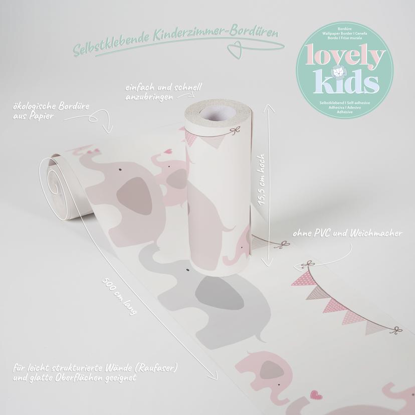 A.S. Création Lovely Kids Frise autocollante enfant - Rosé, Gris