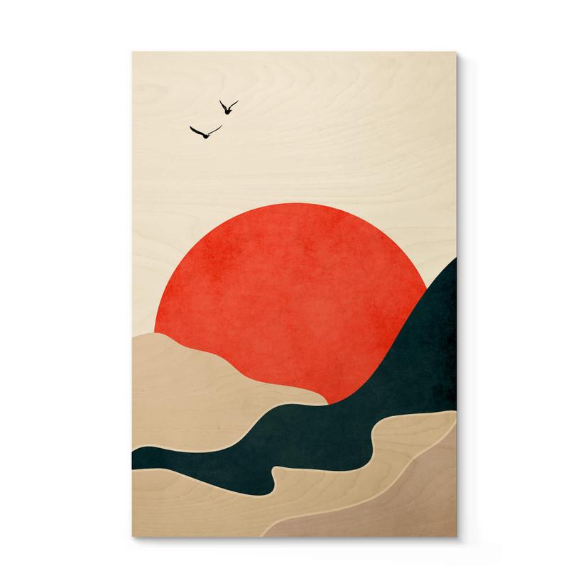 Træplakat Kubistika - Sunset with Birds