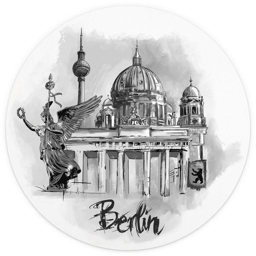 Fotomurale tondo Love your City - Berlin bianco e nero - carta da parati in tessuto non tessuto/cart