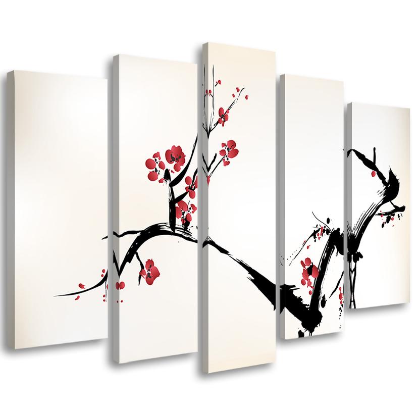 Tableau sur Toile en 5 parties Fleur de cerisier Japon Nature
