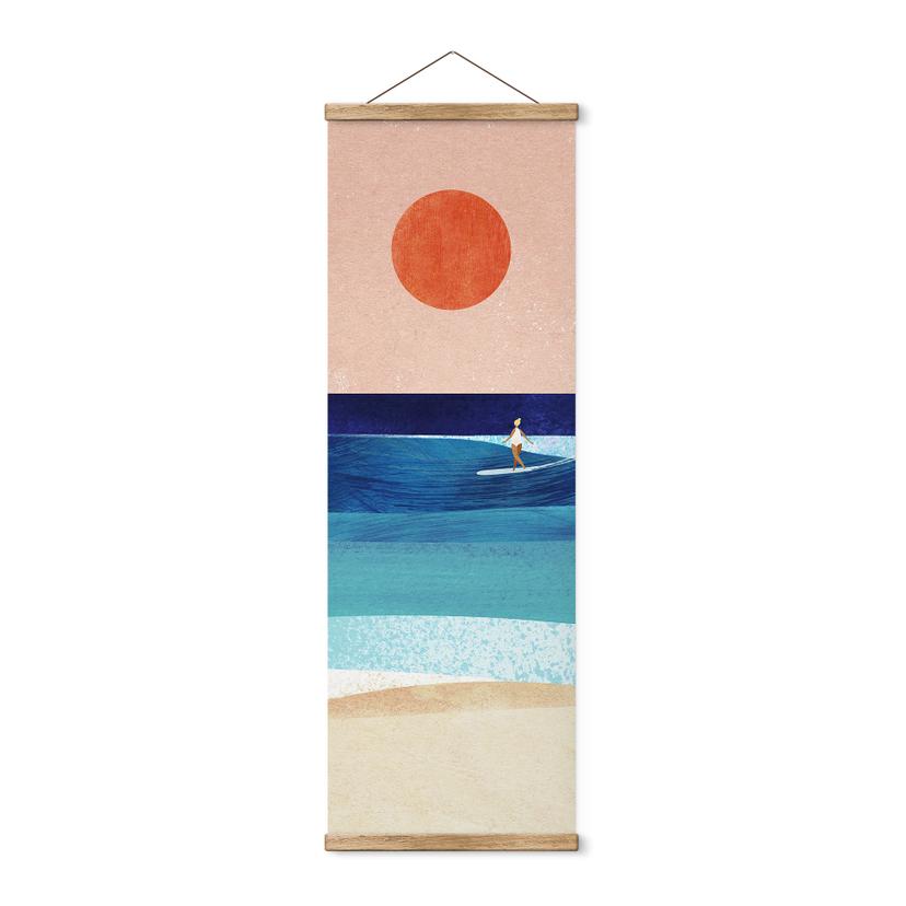 Affiche textile Fillette surfeuse au coucher du soleil - Rivers - Panorama
