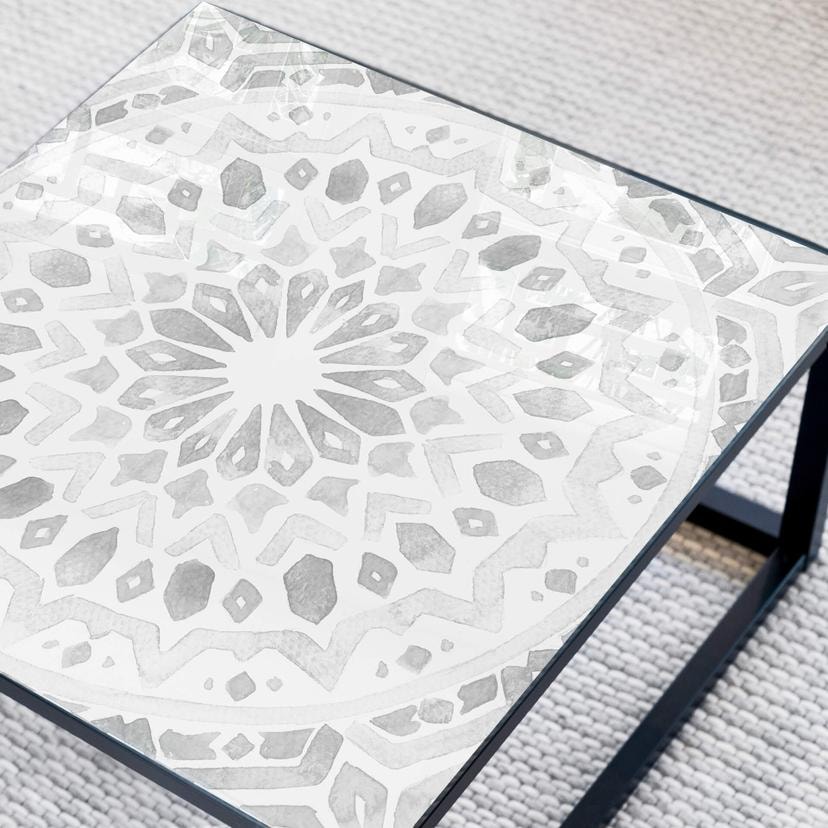 Plateau de table en verre - Motif marocain noir Carré