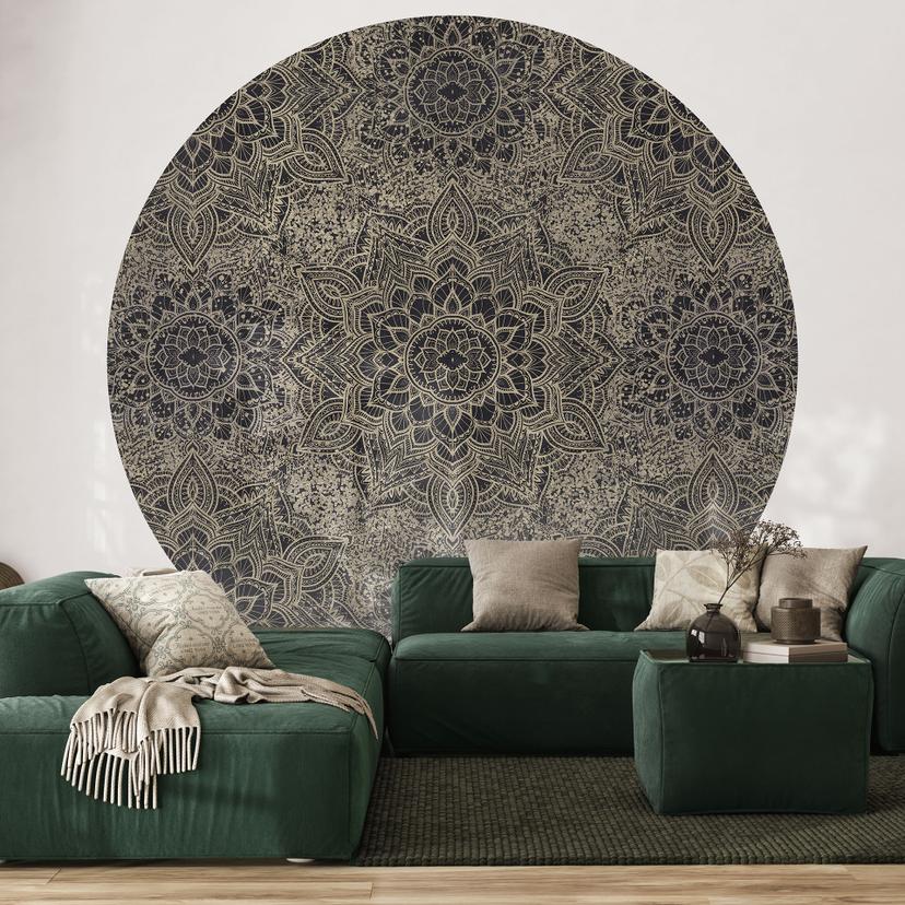 Fototapete Mandala Boho Antikgold - Bloomery Decor - Rund - Selbstklebend/Vlies