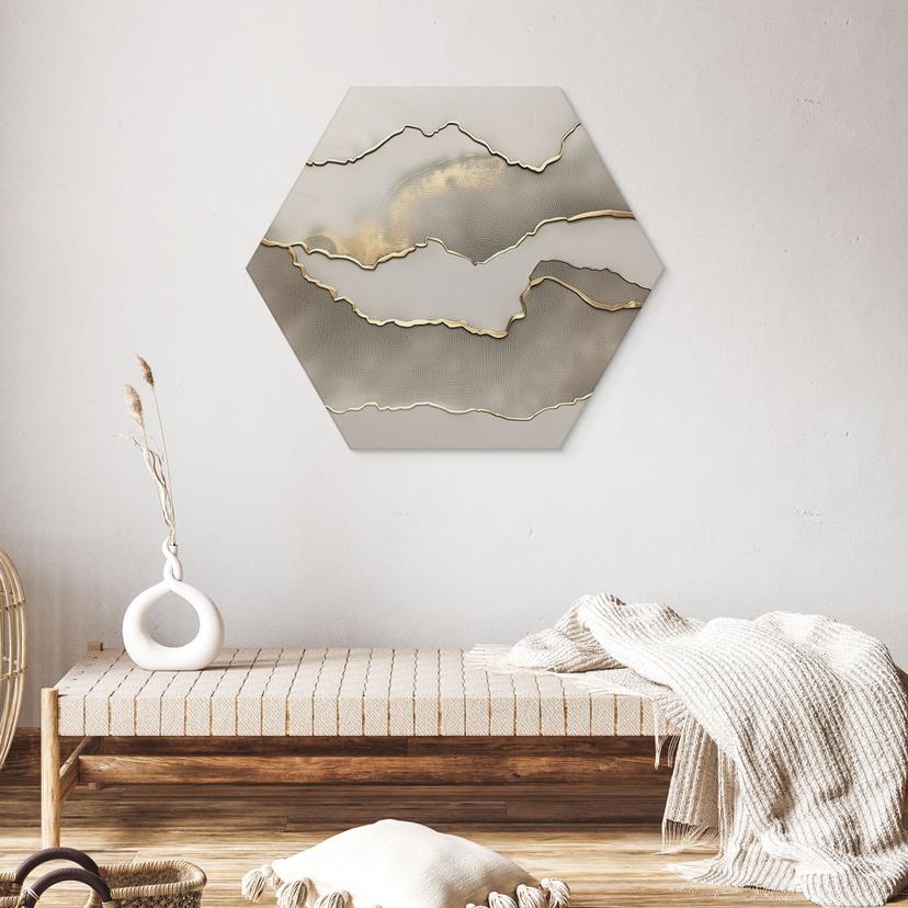 Esagono Alu-Dibond Paesaggio astratto con colori metallici - Alma