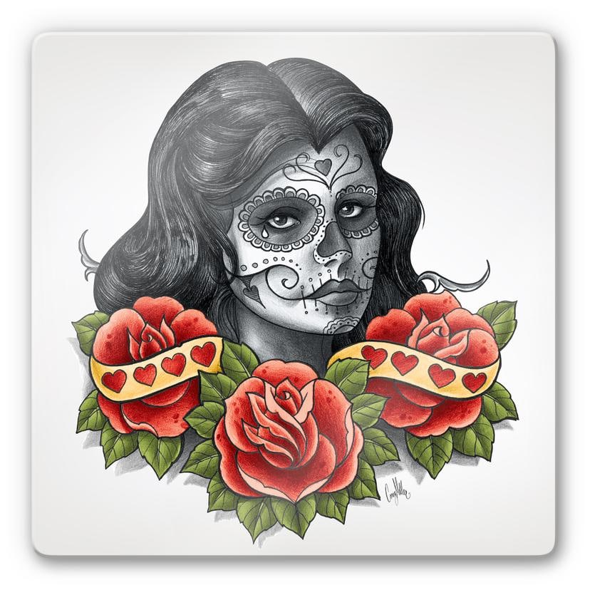 Tableau en verre - LA Ink - Femme et Sugar Skull